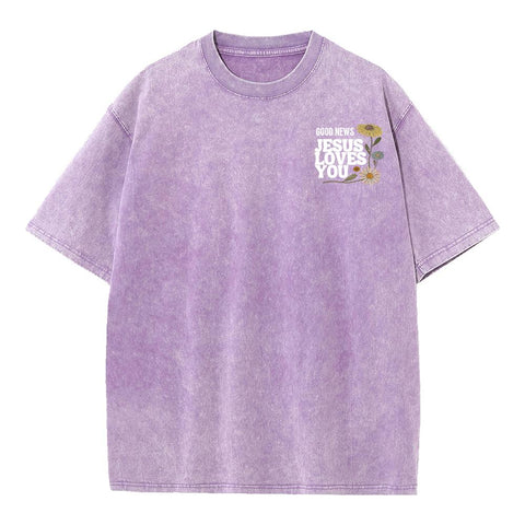 Good News Jesus Loves You Christian Washed T-Shirt