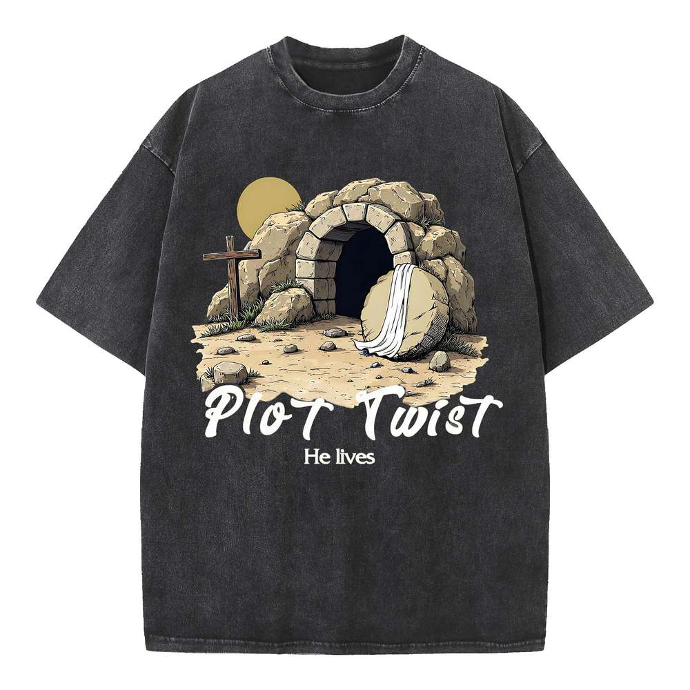 Plot Twist He lives Retro Christian Washed T-Shirt