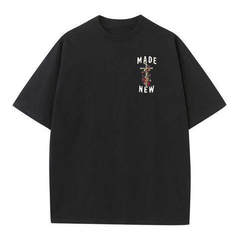 Made New Floral Cross Oversized Black Tee