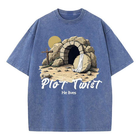 Plot Twist He lives Retro Christian Washed T-Shirt