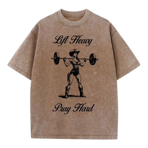 Lift Heavy Pray Hard Christian Washed T-Shirt