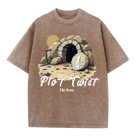 Plot Twist He lives Retro Christian Washed T-Shirt