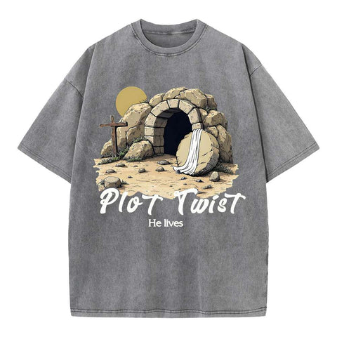 Plot Twist He lives Retro Christian Washed T-Shirt