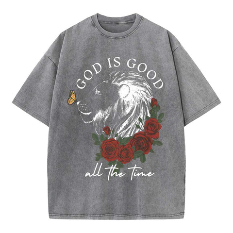 God Is Good Lion Christian Washed T-Shirt