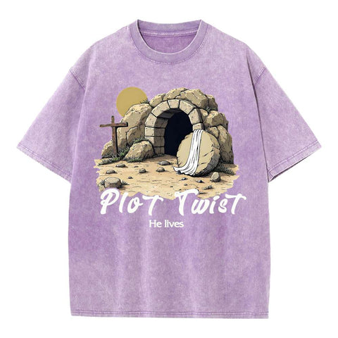 Plot Twist He lives Retro Christian Washed T-Shirt
