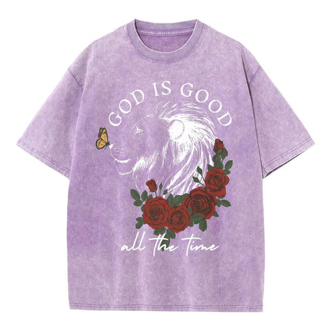 God Is Good Lion Christian Washed T-Shirt