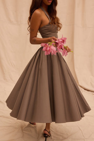 Glamorous Halter Sweetheart Drop Waist Gathered Summer Midi Sundress