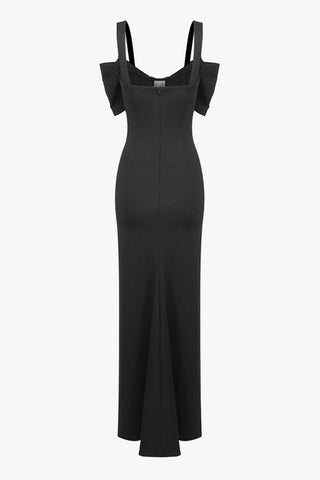 Gorgeous Bow Sweetheart Sheer Panel Crystal Sleeveless Evening Maxi Dress
