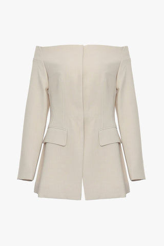 Graceful Off Shoulder Long Sleeve Zip Up Button Down Cinch Waist Blazer