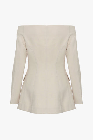 Graceful Off Shoulder Long Sleeve Zip Up Button Down Cinch Waist Blazer