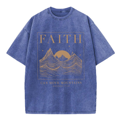 Faith Can Move Mountain Christian Washed T-Shirt