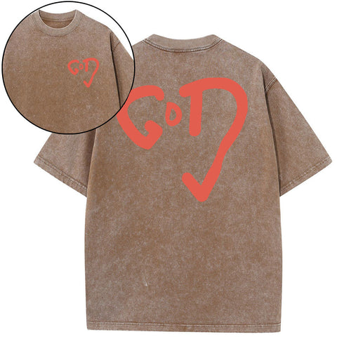 God Heart Christian Washed T-Shirt
