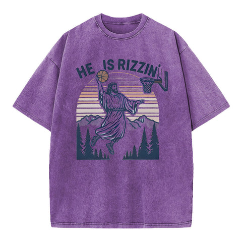 He Is Rizzin Christian Washed T-Shirt