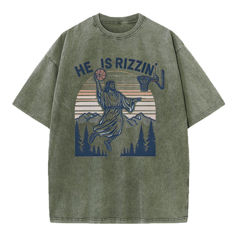 He Is Rizzin Christian Washed T-Shirt