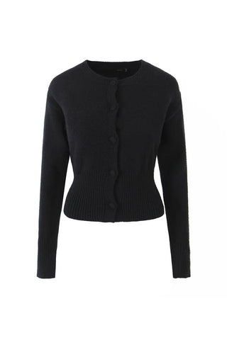 Minimalist Crewneck Long Sleeve Button Up Ribbed Knit Crop Cardigan