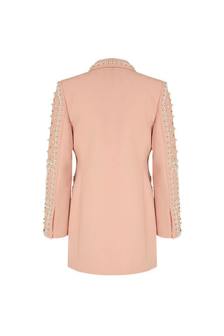Opulent Rhinestone Beaded Shawl Collar Cinch Waist Long Party Blazer