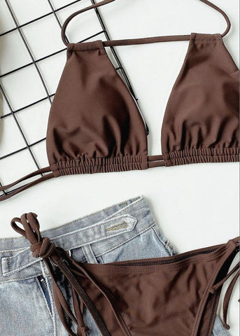 Mocha Strings - Minimalist Triangle One Piece Swimsuit