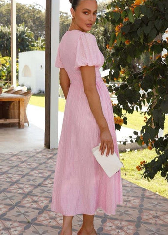 Rosalie Puff Sleeve Button-Front Midi Dress