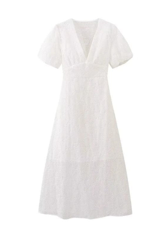 Fleur Embroidered Puff Sleeve Maxi Dress