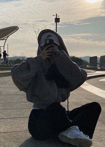 Harlow Neutral Zip-Up Hoodie with Drawstring Hood