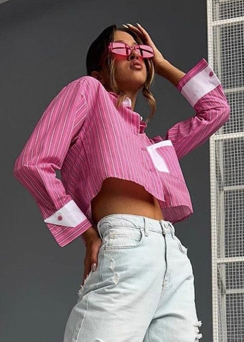 Faye Striped Cropped Shirt Pink Power Look