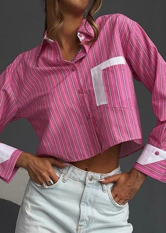 Faye Striped Cropped Shirt Pink Power Look
