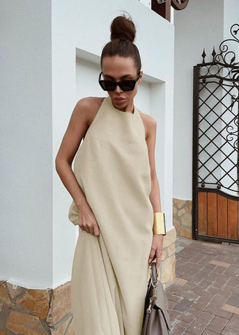 Sahara Backless Halter Maxi Dress Cotton & Linen Blend
