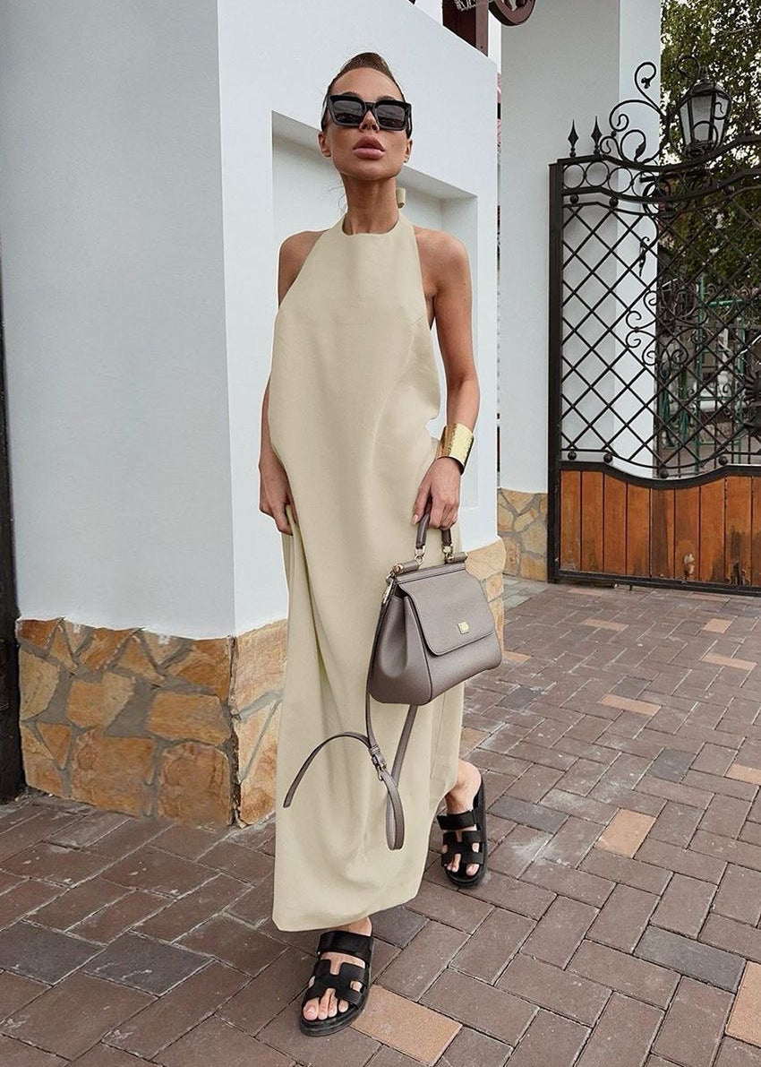 Sahara Backless Halter Maxi Dress Cotton & Linen Blend