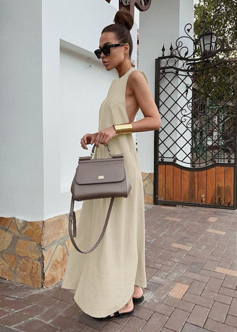 Sahara Backless Halter Maxi Dress Cotton & Linen Blend