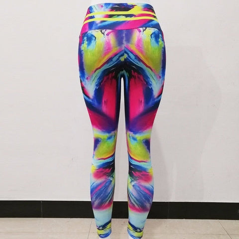 Stretchy Gym Tights Energy Rainbow Print Seamless Leggings Tummy Control Yoga Pants High Waist Sport Running Pants Women