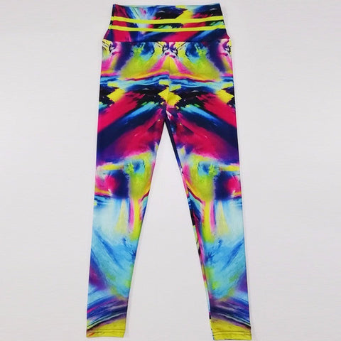 Stretchy Gym Tights Energy Rainbow Print Seamless Leggings Tummy Control Yoga Pants High Waist Sport Running Pants Women