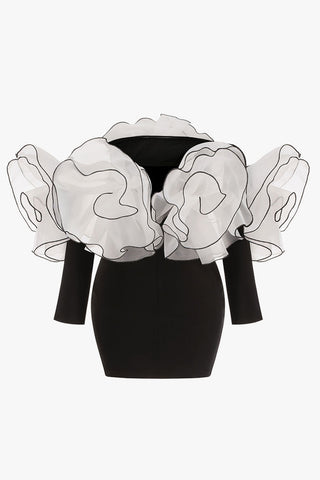 Romantic Contrast Rosette Off Shoulder Bodycon Jersey Party Mini Dress