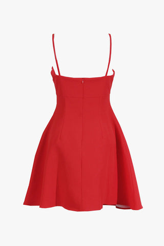Romantic Rosette Square Neck Pocketed A Line Cami Party Mini Dress
