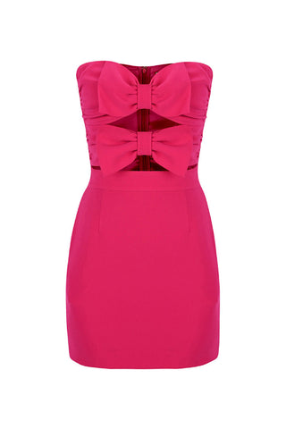 Big Bow Trim Sweetheart Cutout Strapless Bodycon Party Mini Dress