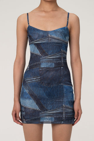 Blurry Geometric Printed Mesh Bodycon Sleeveless Club Mini Dress