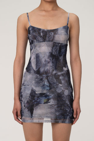 Blurry Geometric Printed Mesh Bodycon Sleeveless Club Mini Dress
