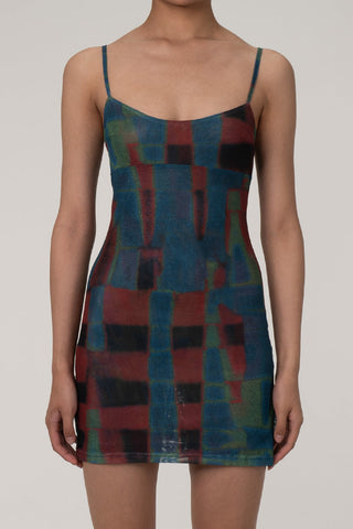 Blurry Geometric Printed Mesh Bodycon Sleeveless Club Mini Dress