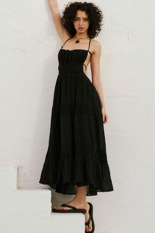 Bow Tie Backless Smocked Tiered Ruffle Beach Vacation Midi Sundress