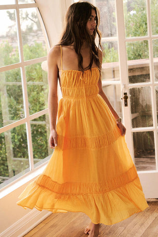 Bow Tie Backless Smocked Tiered Ruffle Beach Vacation Midi Sundress