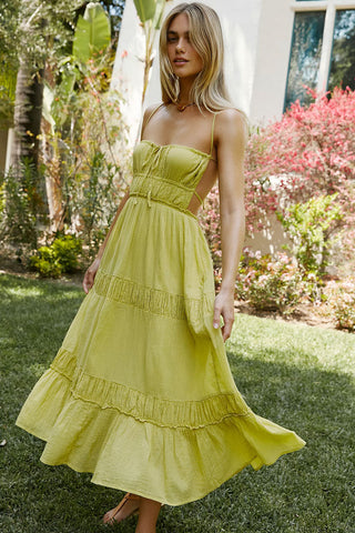 Bow Tie Backless Smocked Tiered Ruffle Beach Vacation Midi Sundress
