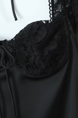 Bow Tie Bustier Lace Sleeve Smocked Lace Up Satin Party Mini Dress