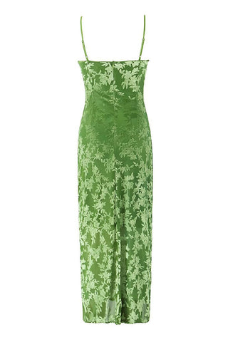 Bow Tie Neck Spaghetti Strap Velvet Floral Summer Slip Midi Dress