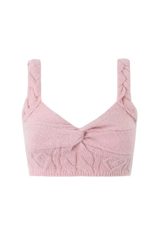 Braided Detail V Neck Ruched Knot Cropped Cable Knit Tank Top