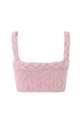 Braided Detail V Neck Ruched Knot Cropped Cable Knit Tank Top