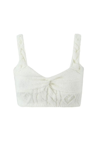 Braided Detail V Neck Ruched Knot Cropped Cable Knit Tank Top