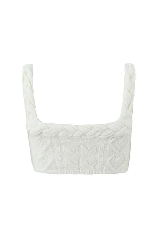 Braided Detail V Neck Ruched Knot Cropped Cable Knit Tank Top