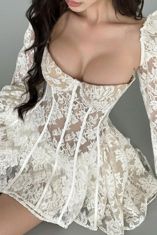 Bustier Puff Sleeve Floral Lace Ruffle Corset Party Mini Dress