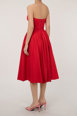 Bustier Strapless Drop Waist Fit & Flare Cocktail Party Midi Dress