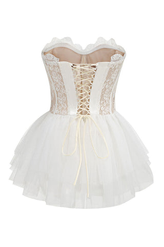Bustier Strapless Laced Corset Tiered Ruffle Tulle Party Micro Mini Dress