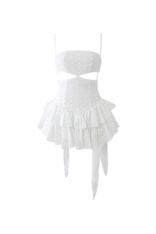 Cut Out Drop Waist Broderie Anglaise Tiered Ruffle Micro Sundress